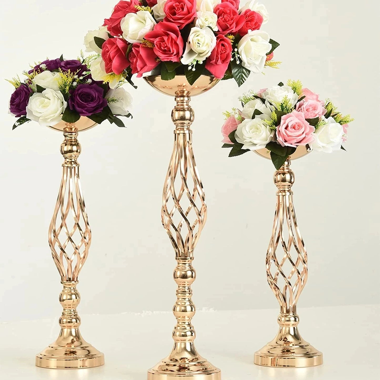 10 Pcs Metal Flower Arrangement Stand Wedding Flower Centerpieces Stand 20 Inch Tall Elegant Metal Flower Vase Gold Candelabra