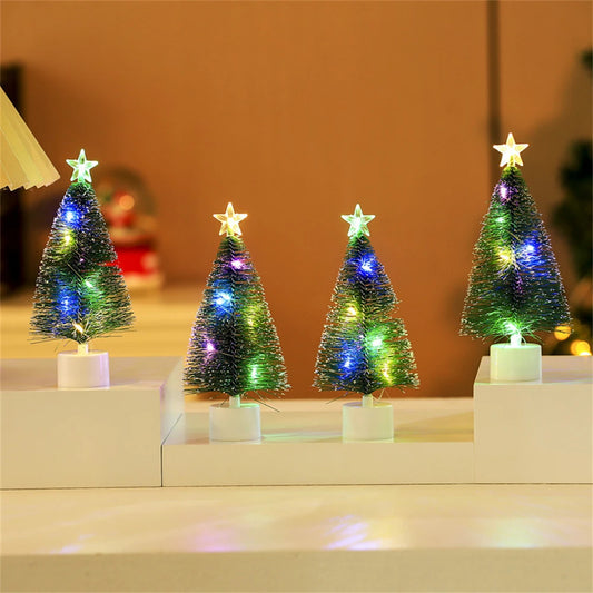 1/2/3pcs Mini Christmas Trees With LED Lights Colorful Pine Needle Xmas Tree Light Desktop Decoration Small Ornaments New Year