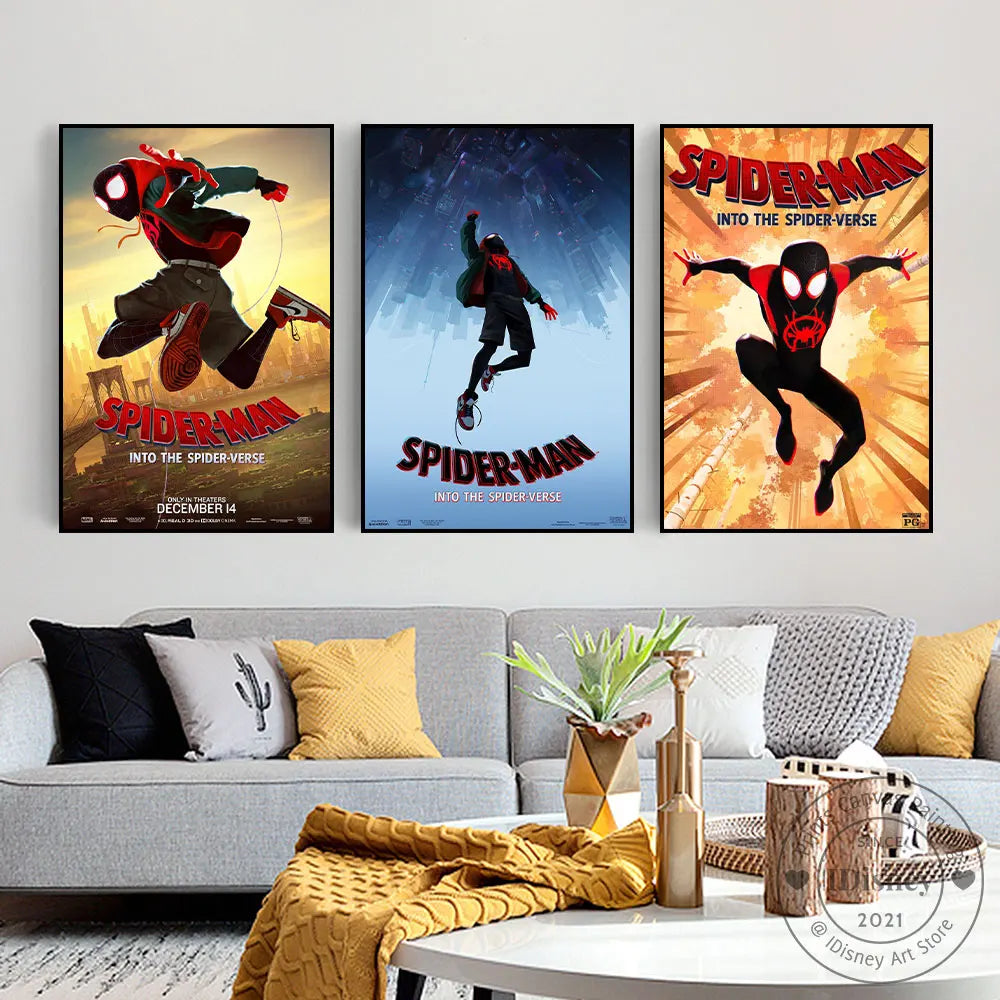 Disney Marvel Spiderman en las películas de versos de araña impresa pinturas de lona spiderman superhéroes sala de decoración del hogar