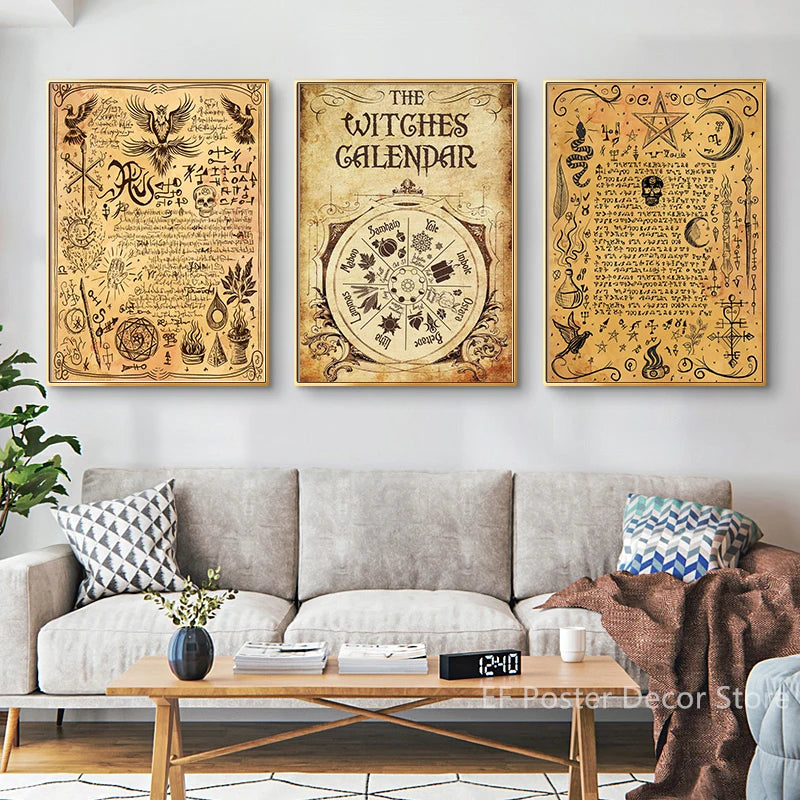 Medieval Witchcraft Poster Painting Magic and Mysterious Wall Art Picture Spells Home Room Club Decor Vintage Aesthetic Printis