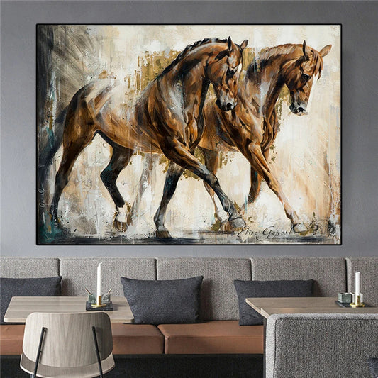 Vintage Abstract Horse Canvas Arte de pared Herd Herd Pintura al óleo Impresión en carteles de lona y estampados para decoración de la sala de estar