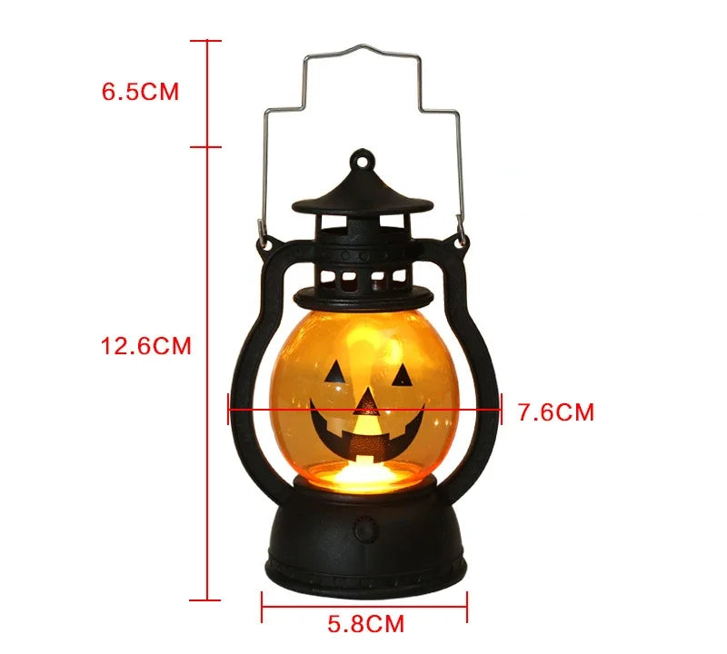 Halloween Hanging Pumpkin Lantern Light LED Ghost Lamp Candle Light Retro Small Oil Lamp Halloween Party Home Decor Horror Props