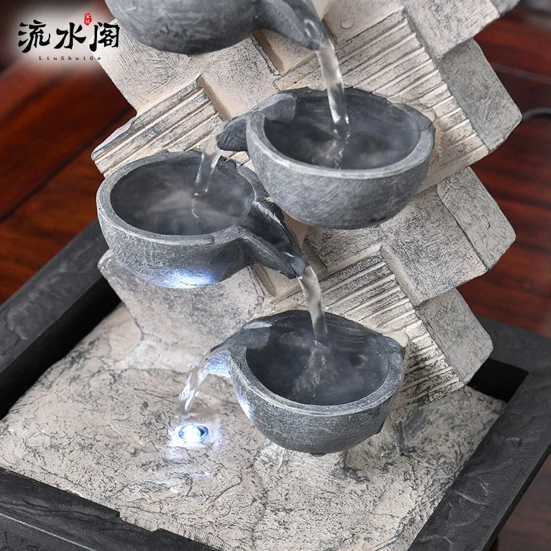 Fuente de agua de mesa de rocas apiladas con luz LED, Feng Shui Zen Cascada interior para decoración de la oficina en el hogar tamaño de escritorio