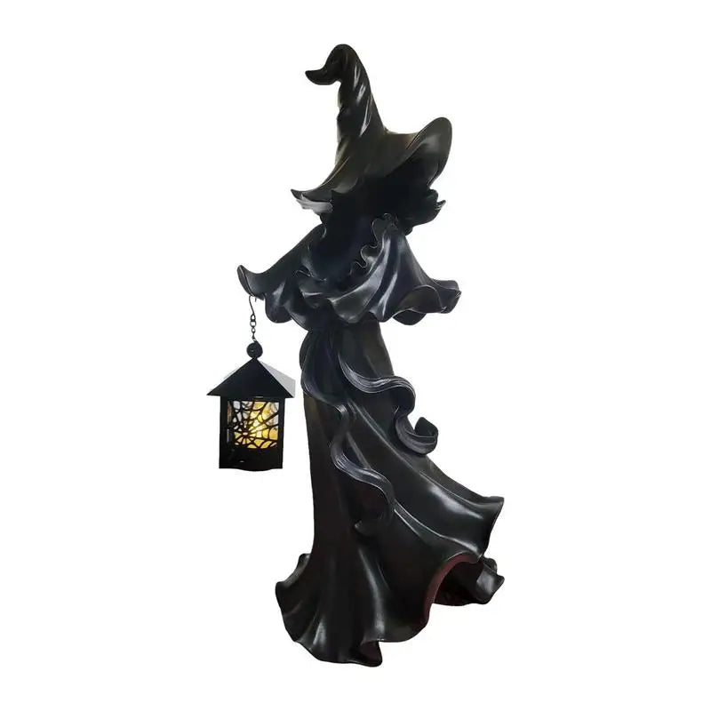 Witch Decoration Lantern Cracker Barrel Ghost Witch Messengers With Lantern Scary Resin Sculpture For Halloween Thanksgiving