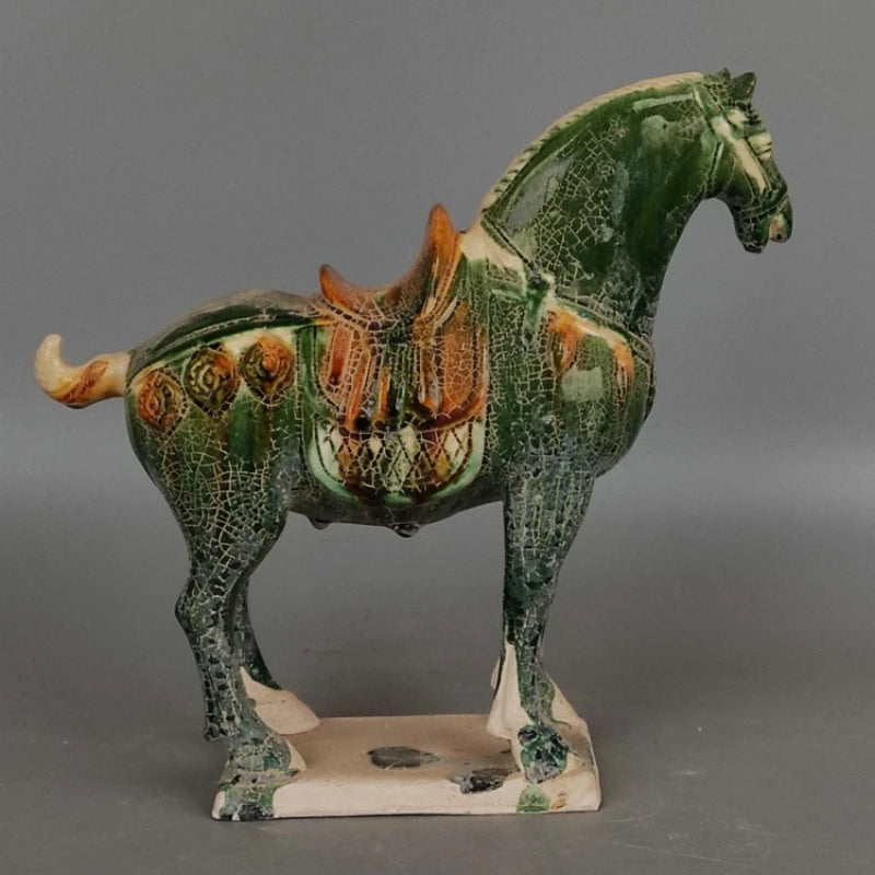 Opgegraven uit het imitatiemuseum Home Decor Tang Saniai Groen Glazuur War Horse Antiek Porselein Antiek Antiek Room