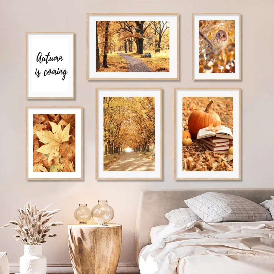 Autumn Deciduous Maple Leaf Pumpkin books Wall Art Canvas Painting Nordic Posters And Prints Wall Pictures For Living Room Decor