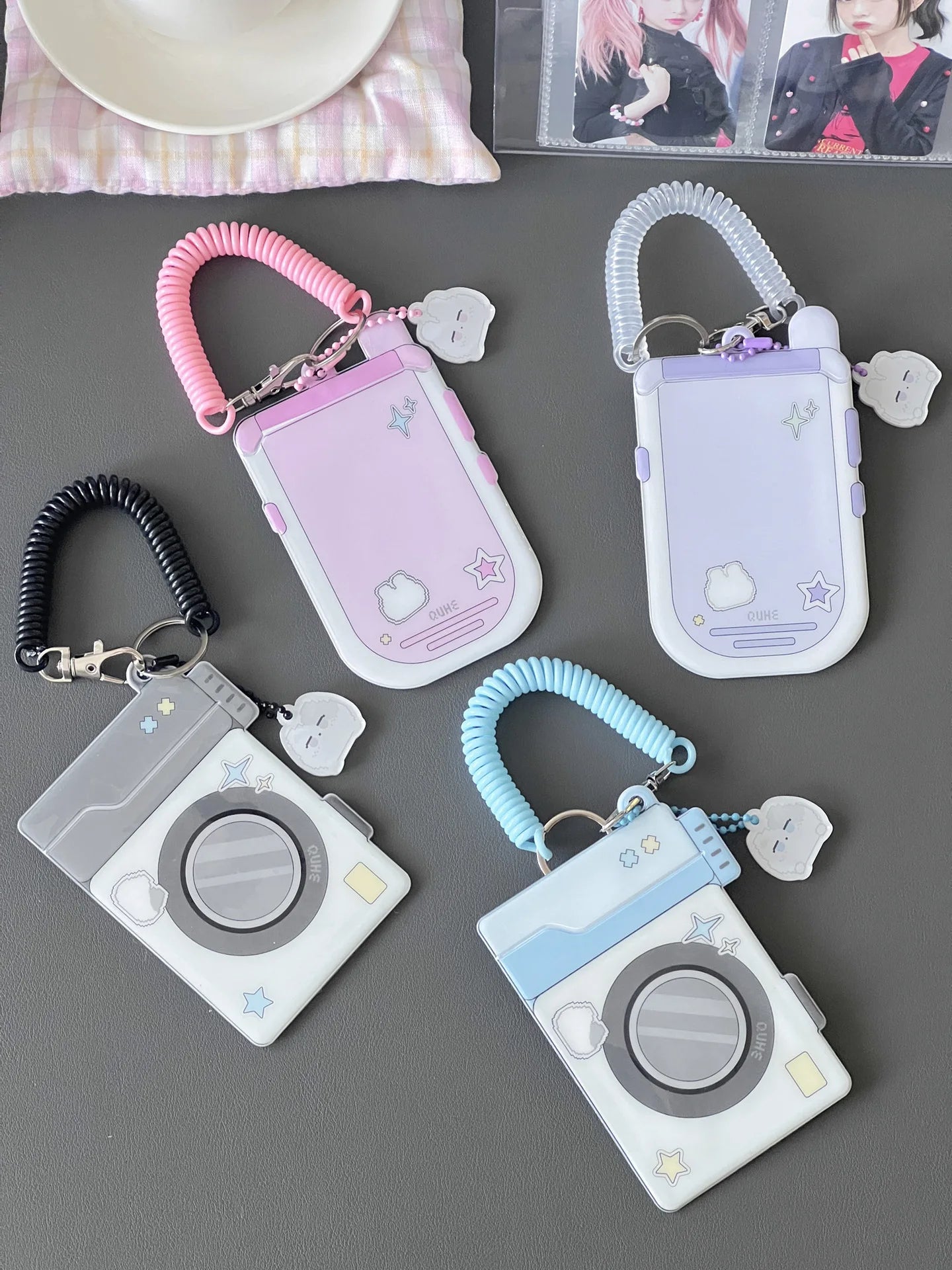 Minkys Kawaii 3 pouces Mobile Shape Kpop Photocard Holder Photo Carte Holder Sac Pendentif scolaire Papeterie