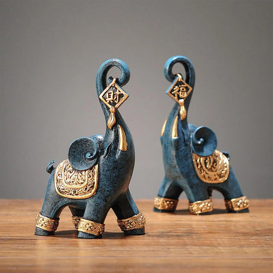 2x Modern Elephant Statues Art Craft Collection Animal Sculpture Ornament for