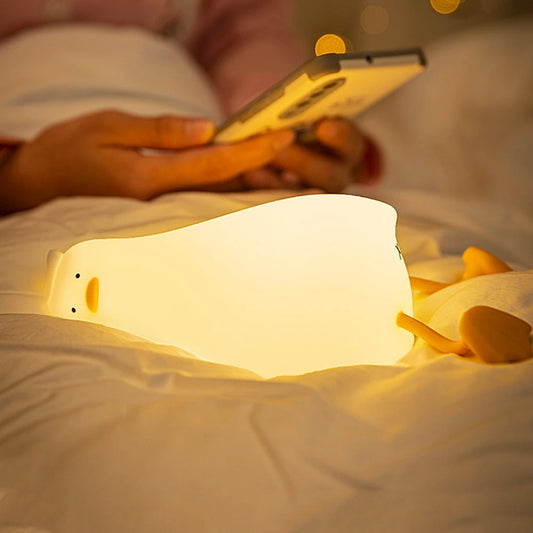 Lügen flach Enten Nachtlicht LED Silicon Nachtlampe USB Ladezimmer Atmosphäre Lampe Verstellbare warme Licht Kinder Spaß Geschenk