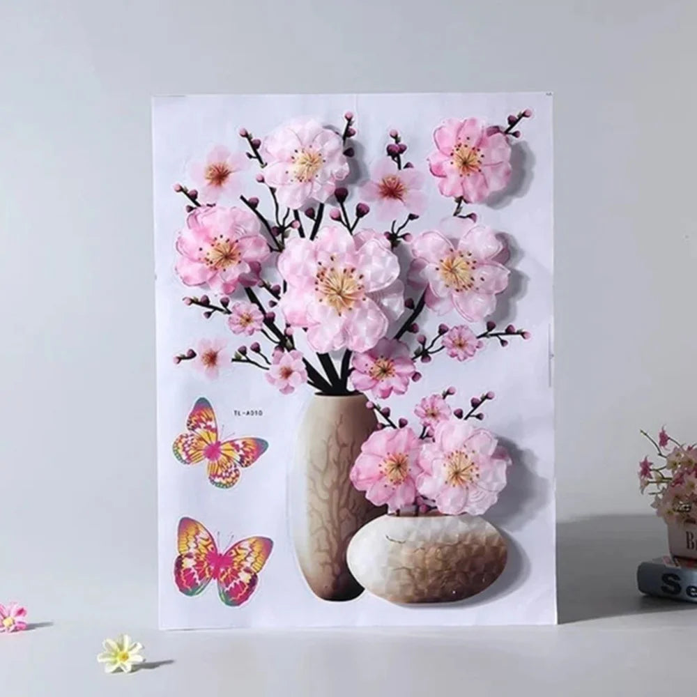 3D Stereo Wall Stickers Simulation Flower Vase Self-adhesive Wall Aesthetic Romantic Mural For House Room Door Fridge Decals