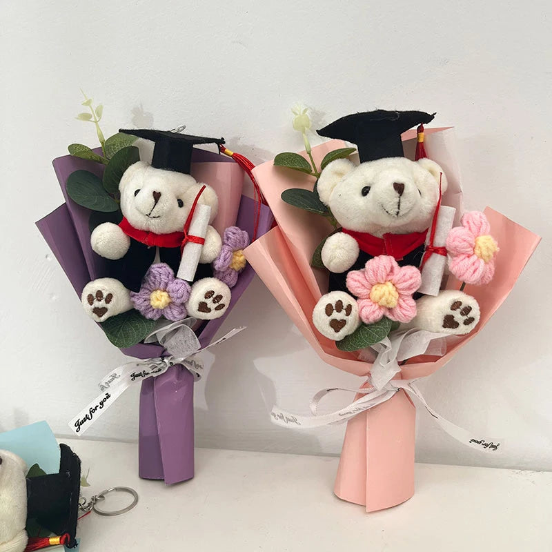 Kawaii Bear Bouquet Crochet Fleurs Bouquet Tricoted Graduation's Day's Day Artificial Flowers Decor Graduation Cadeaux 제습기