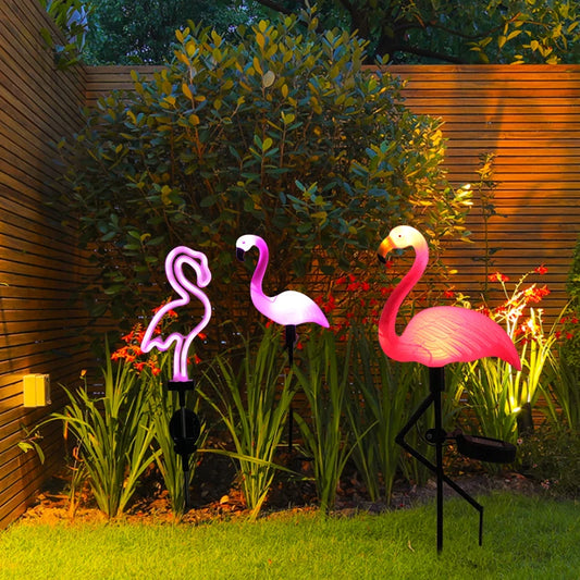 Solar luminagem de flamingo LED de pátio ao ar livre jardim leve à prova d'água da vias de luz leve decoração de pátio solar lanterna moída