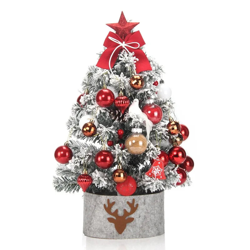 45/60cm Mini Christmas Tree With Lights DIY Desktop Golden Red Christmas Decorations 2024 New Year Home Party Windows Ornaments