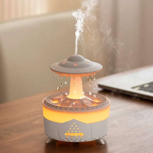 UFO Rain Drop Air Humidifier New 300ml 7 Colors LED Lamp Ultrasonic Remote Control Rain Cloud Aroma Diffuser