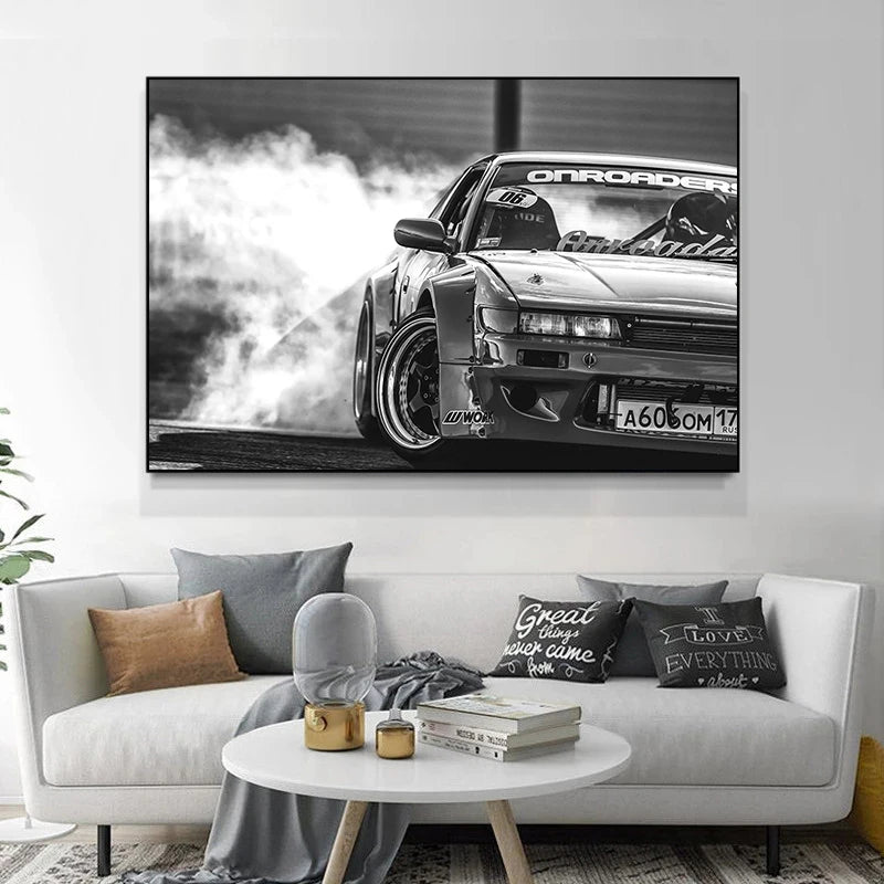 CAR CAR ESTILO INDUSTRIAL Drift JDM Estado neumáticos Fumo Póster Impresión Pintura Arte de la pared Imagen para decoración de la sala del hogar