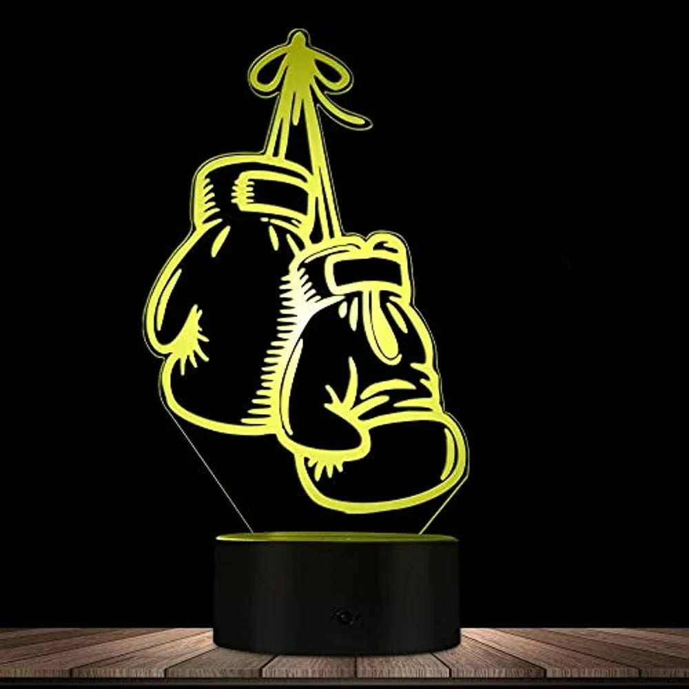 3D Boxing Glove LED Night Light Optical Illusion Lamp USB Cable 7 Colors Decorative Bedroom Bedside Table Gift Birthday Party