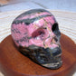 Natural Crystal Rhodonite With Black Tourmaline Skull Painting Colorful Polished Energy Wholesale Home Decoration