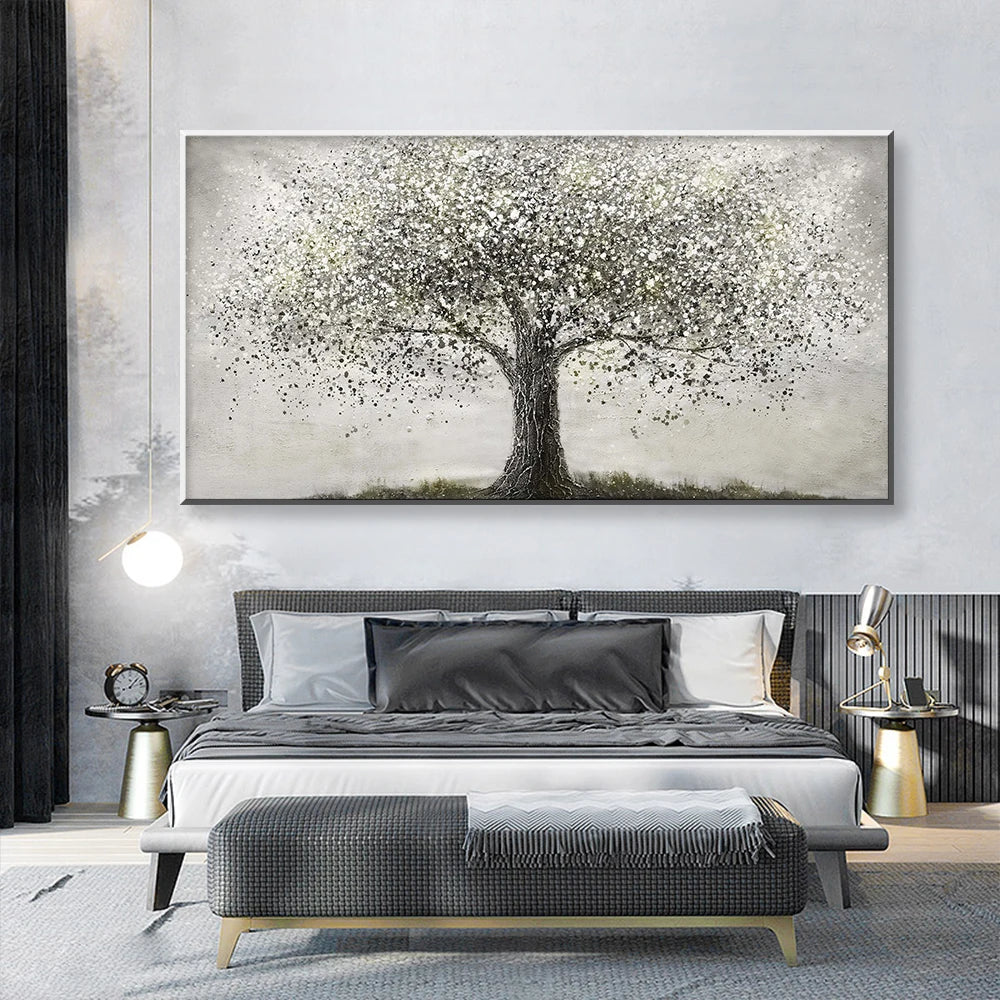 Póster de árbol de vida en blanco y negro Pintura al óleo Moderna impresión en lienzo de arte de pared para sala de estar decoración del hogar