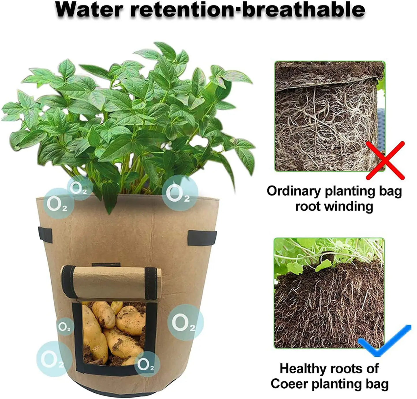 3 dimensioni di pianta in feltro sacchi di coltivazione in tessuto non tessuto da giardino piatto a serra sacchetti di coltivazione di verdure idratanti utensili verticali