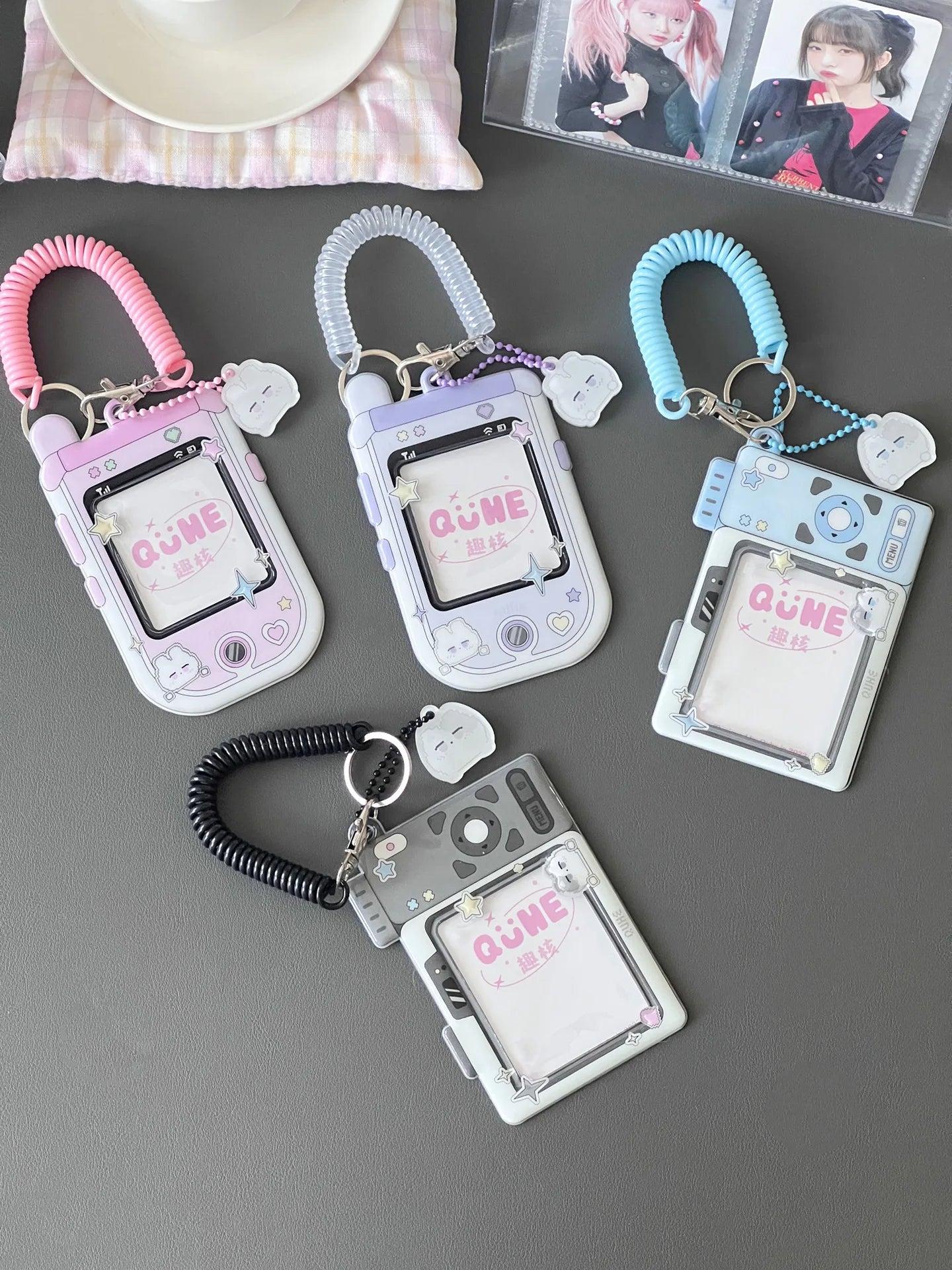 Minkys Kawaii 3 pouces Mobile Shape Kpop Photocard Holder Photo Carte Holder Sac Pendentif scolaire Papeterie