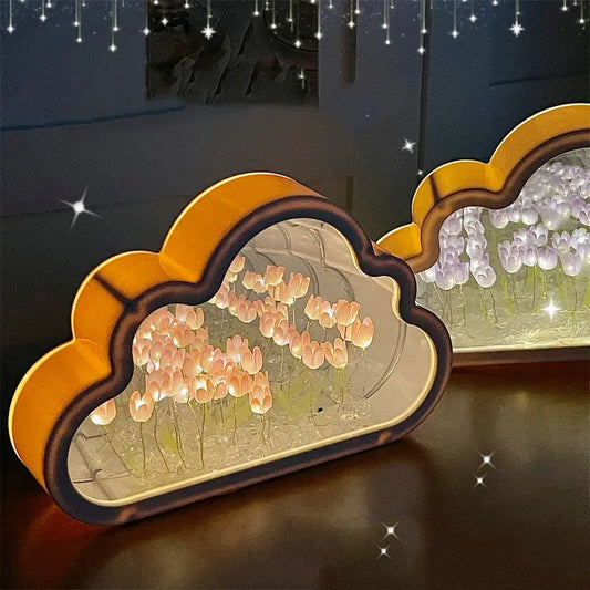 INS handgefertigtes DIY Cloud Tulp Mirror kleines Nachtlicht Ins Mädchen Herz Wohnzimmer Desktop Dekoration Geburtstagsgeschenk Urlaubs Geschenk