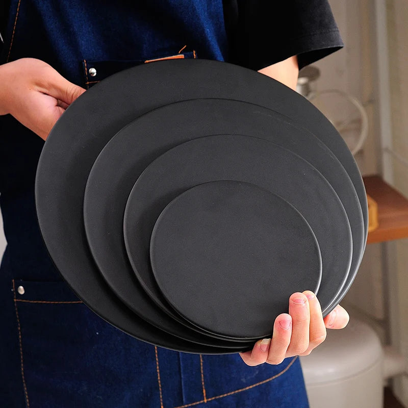 Nordic Black Ceramic Dinner Flat Plate Baking Cutlery Cake Pan Household Dinner Set Plates and Dishes Kitchen Utensils Porcelain