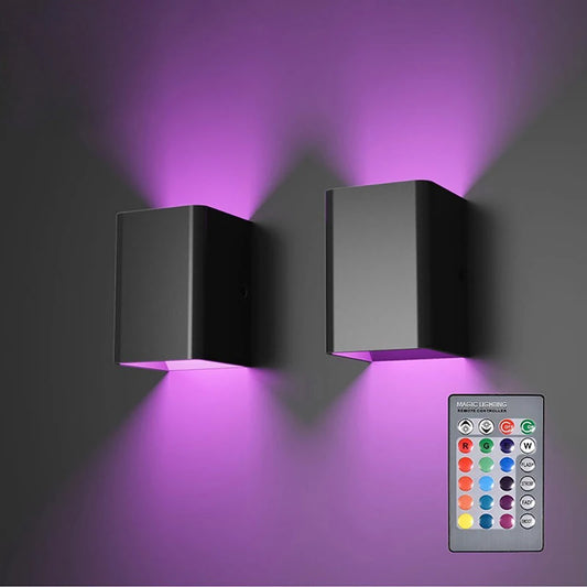 Luces de pared LED cuadradas de 1 PC Corredor al aire libre Corredor Dimmable Multicolor lámpara hacia abajo con control remoto para el dormitorio de barra KTV de pared