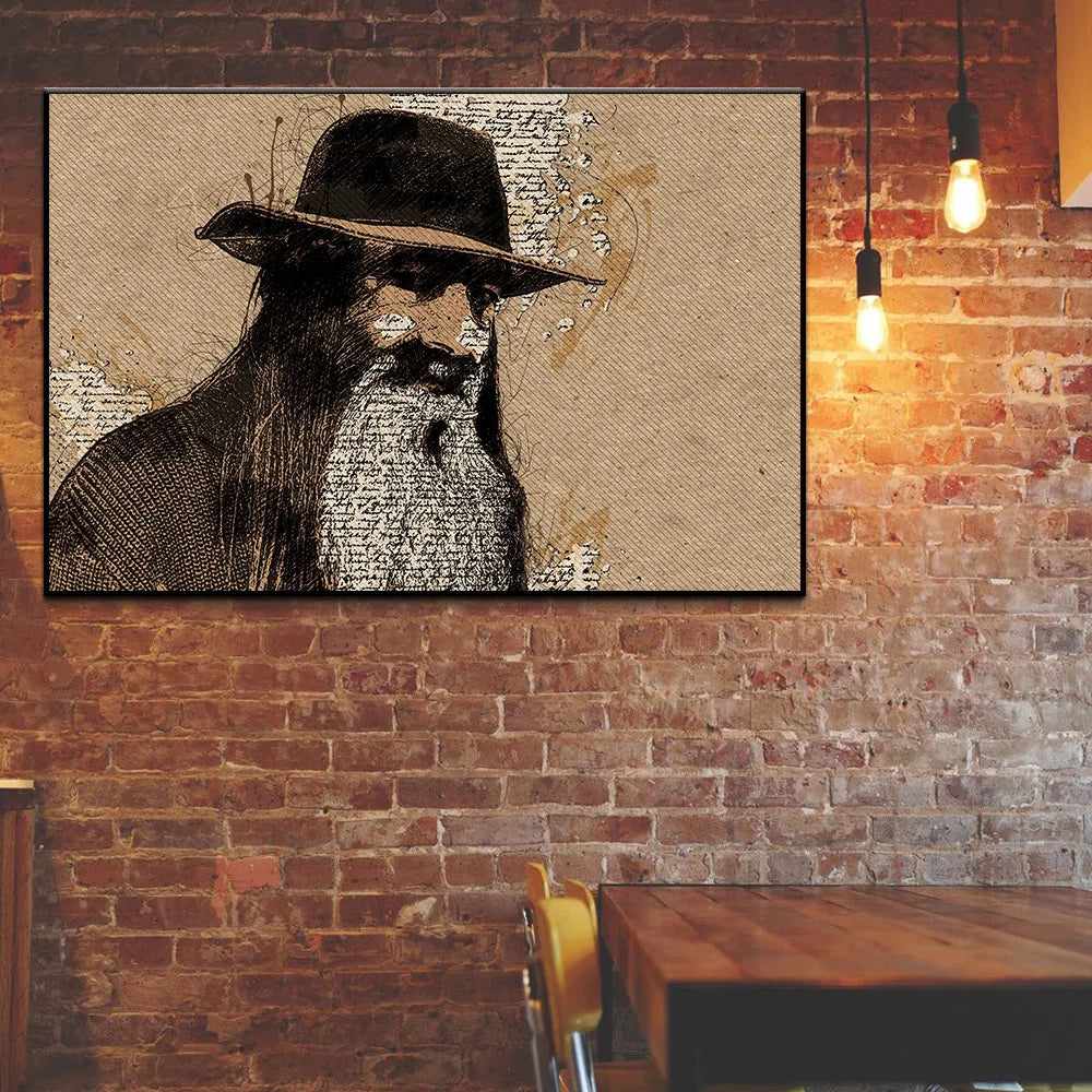 Skull Hat Man Sketch Writing Painting Vintage Wall Art Canvas Poster Print Retro Old Pictures For Living Room Home Decor Cuadros