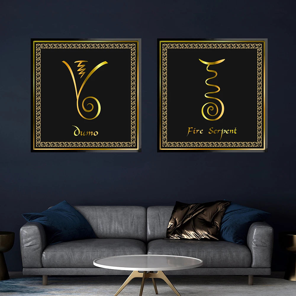 Schwarze Golden Reiki Symbole Leinwand Malerei Poster Drucke spirituelle Meditation Bilder Raum Home Therapie Wandkunst Dekor Cuadros