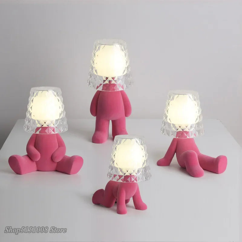 Nordic Golden Man Table Lamp Lâmpada da sala do quarto de cabeceira do quarto infantil Luzes noturnas Rede de lâmpadas criativas de mesa criativa Decoração iluminação