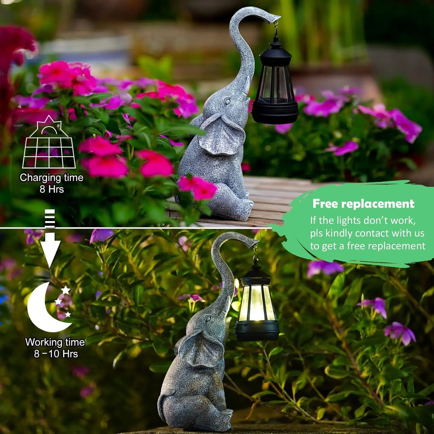 Lampada solare per elefanti all'aperto, impermeabile, artigianato in resina solida, decorazione da giardino, decorazione per la casa