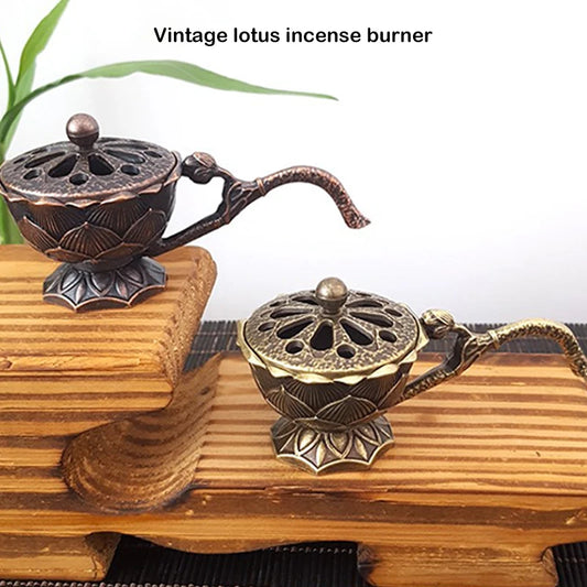 Metal Lotus Incense Burner Bowl Incense Titular com Handle Yoga Meditação Decoração de casa Antigo estilo Liga de liga