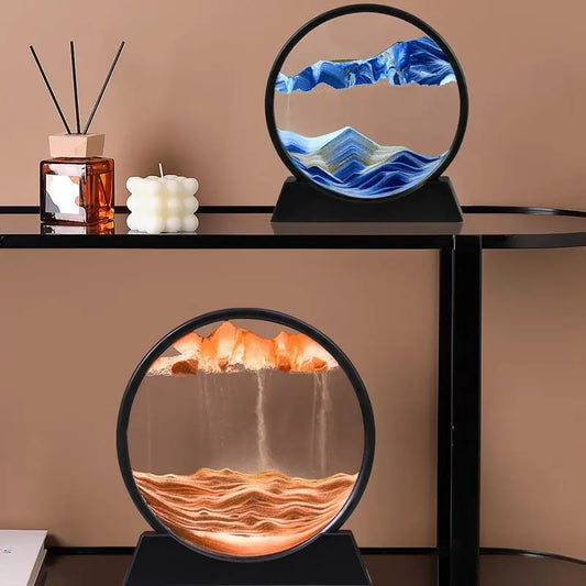 Lâmpada de mesa Lâmpada 3d Hourglass Sea Sandscape Perfeita Presente de Aniversário Movimentação Arte Imagem Redonda de Lâmpada de Lâmpada de Areia de Vidro Redonda