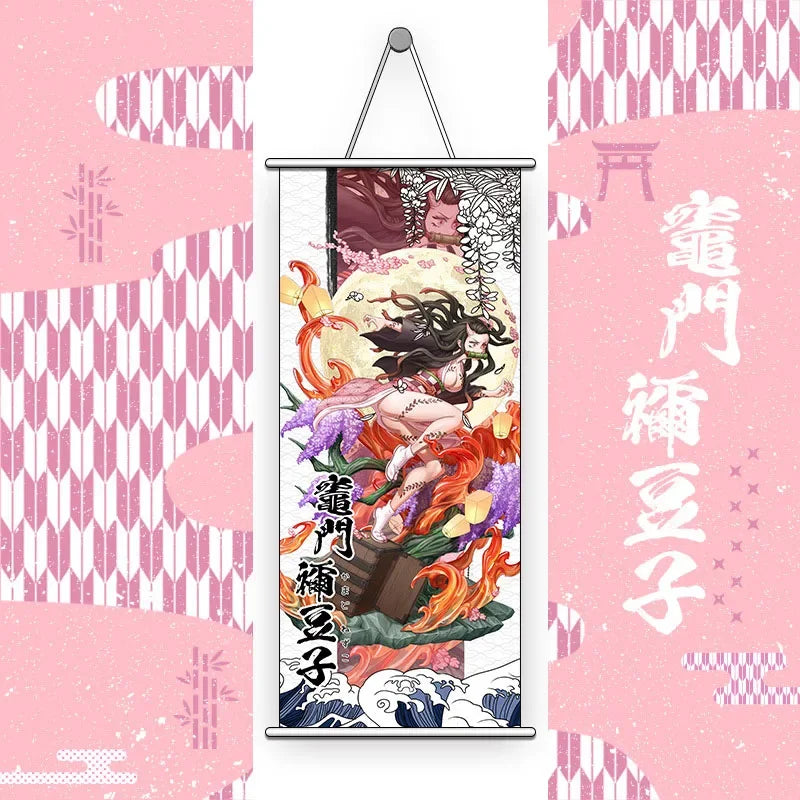 Anime Dämon Slayer Hanging Scroll Malt Cartoon Figur Nezuko Tanjirou Zenitsu Inosuke Home Decor Wall Poster (Größe: 74*35 cm)