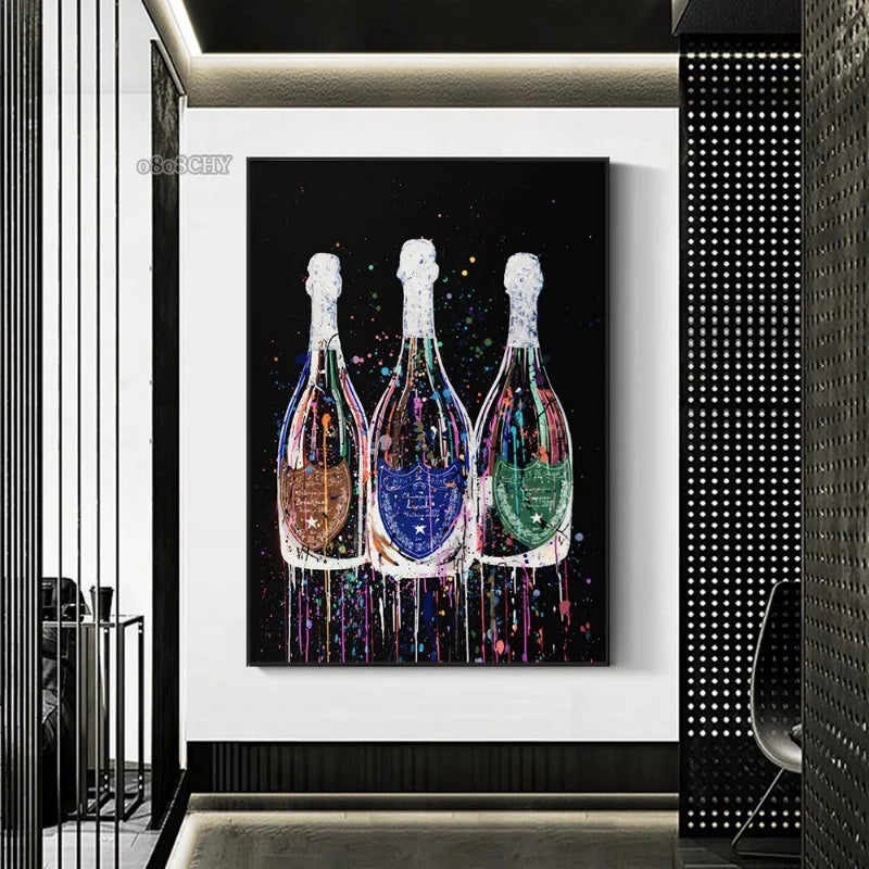 Fashion Luxury Champagne Bottle Art Canvas Pintura impresiones de carteles Arte de pared Impresión Imagen de lujo Bar en casa Decoración del comedor