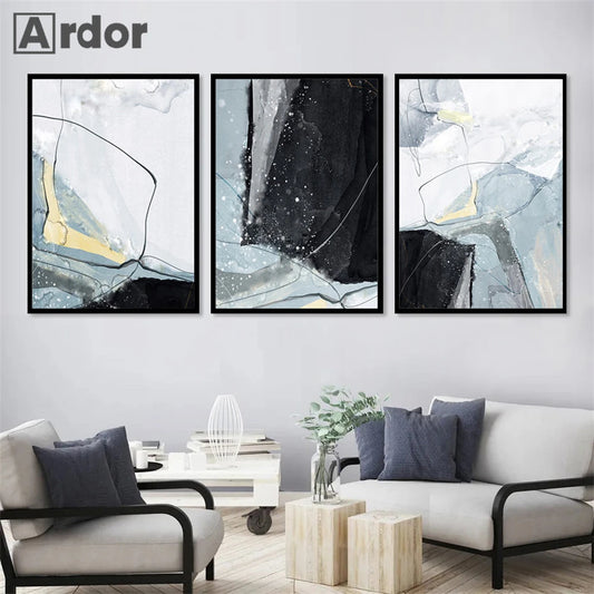 Abstracto Negro Oro Blue Wall Art Canvas Pintura Carteles y estampados de mármol modernos Imágenes de pared nórdica sala de estar decoración del hogar