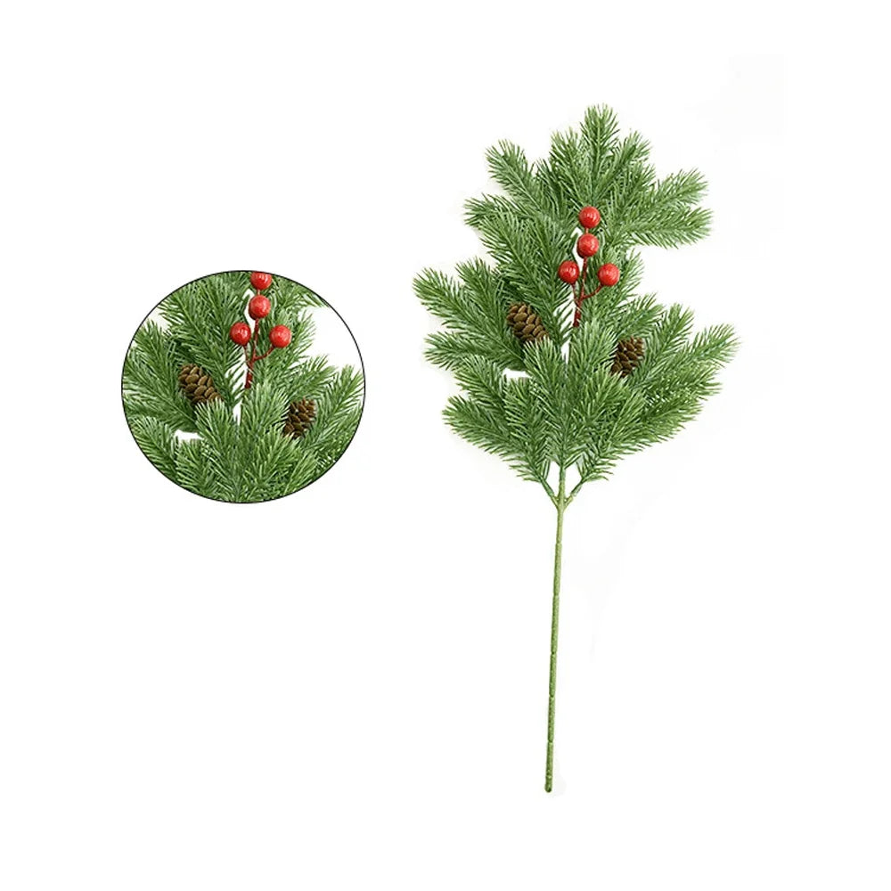 2pcs Realistic Pine Needle Branch Greenery Picks + Pinecone Red Berries Christmas Garland Sprig Wedding Wreath Home Decor 47cm