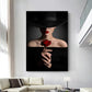 Moda Mulheres Black Hat Black Lip Red Rose Wall Art Poster Canvas Pintura Modern Art Picture para Decoração de casa da sala Cuadros