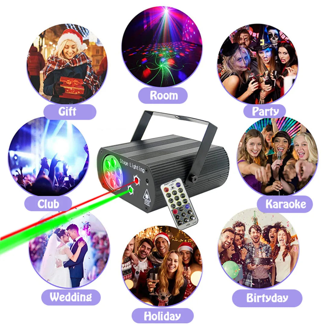 3IN1 60 Patterns Mini DJ Disco Laser Snowflake  Light Aurora Projector USB Rechargeable LED Stage Lighting Effect Party Holiday