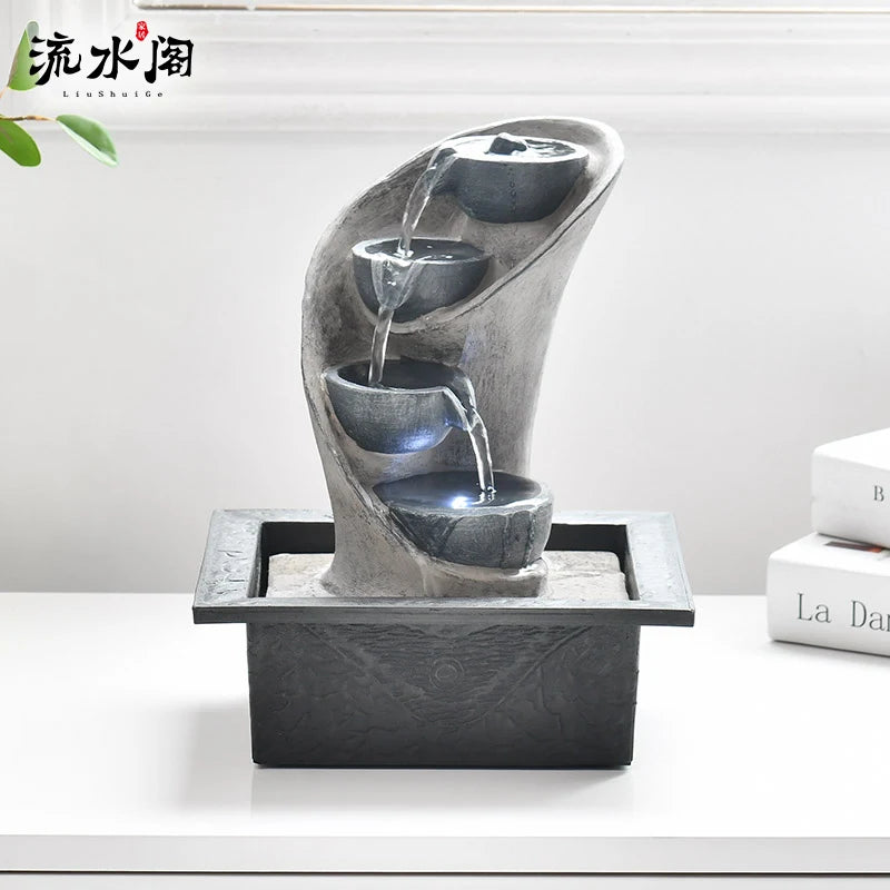 Fuente de agua de mesa de rocas apiladas con luz LED, Feng Shui Zen Intervele Waterfall Fountain para decoración de la oficina en el hogar tamaño de escritorio