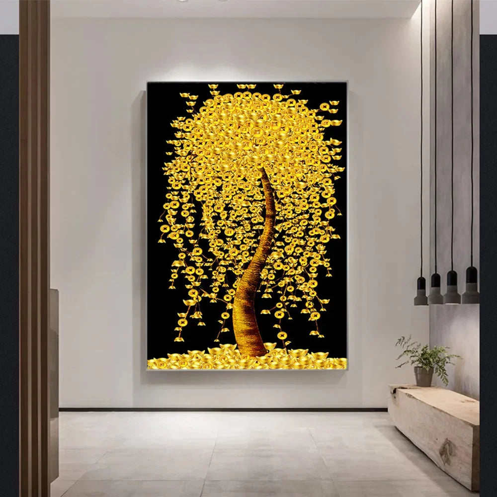 Modern Golden Fortune Money Trees Impresiones Pinturas de lienzo Arte de pared Sala Simple Living Sala Decoración de la oficina en el hogar