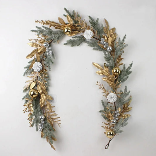 Christmas Wreath For Front Door Artificial Golden Flower Garland Pinecone Rattan Set Hanging Outdoor Christmas Decoration 2024