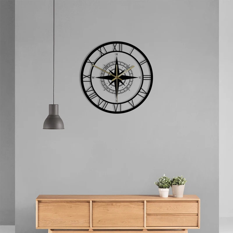 Creative Retro Round Large Wall Clock Modern Design Minimalis Digital Compass Wall Clock Living Room Kitchen Home Decoration
