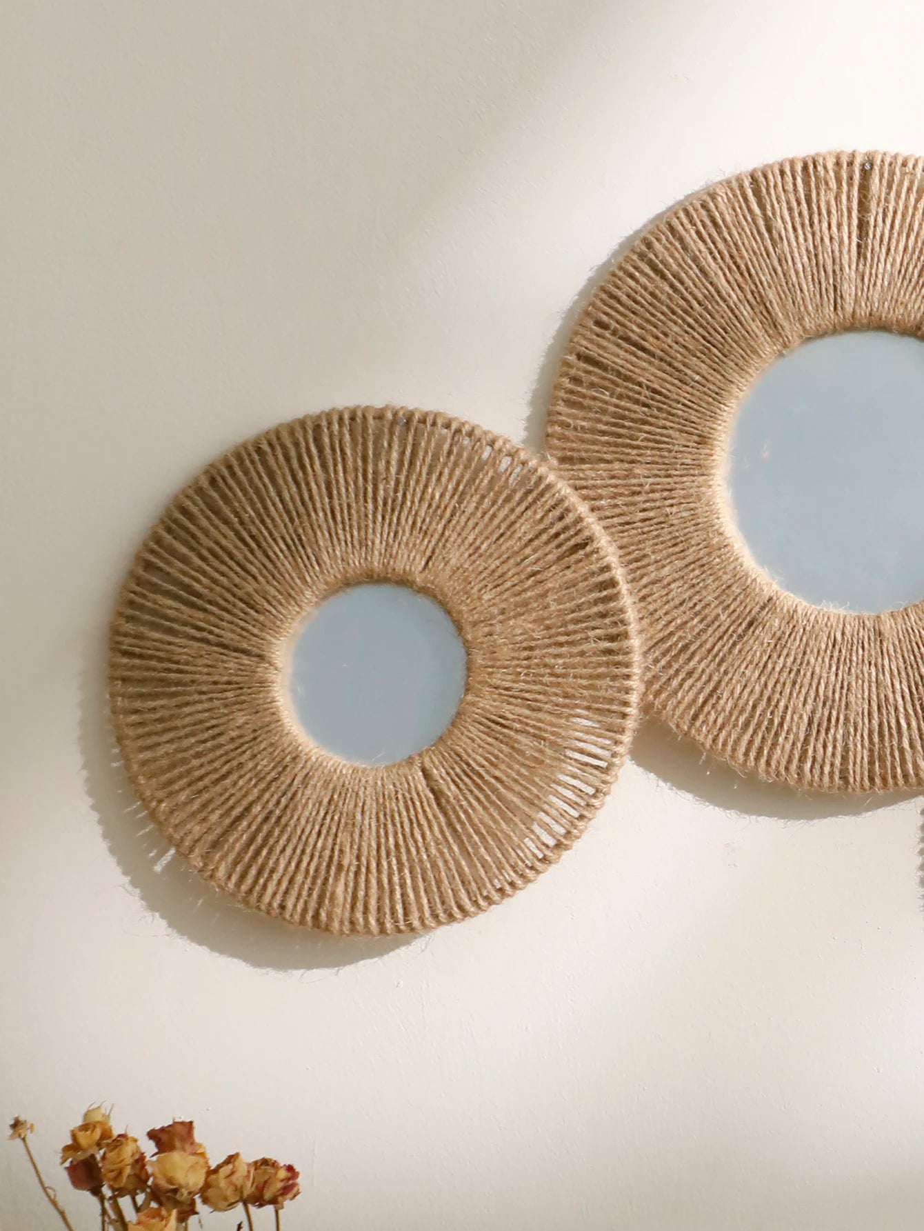 Round Wall Mirror Hanging Decorative Mirrors with Woven Hemp Rope Boho Mirrors for Wall Decor ,Bedroom, Living Room, Bathroom