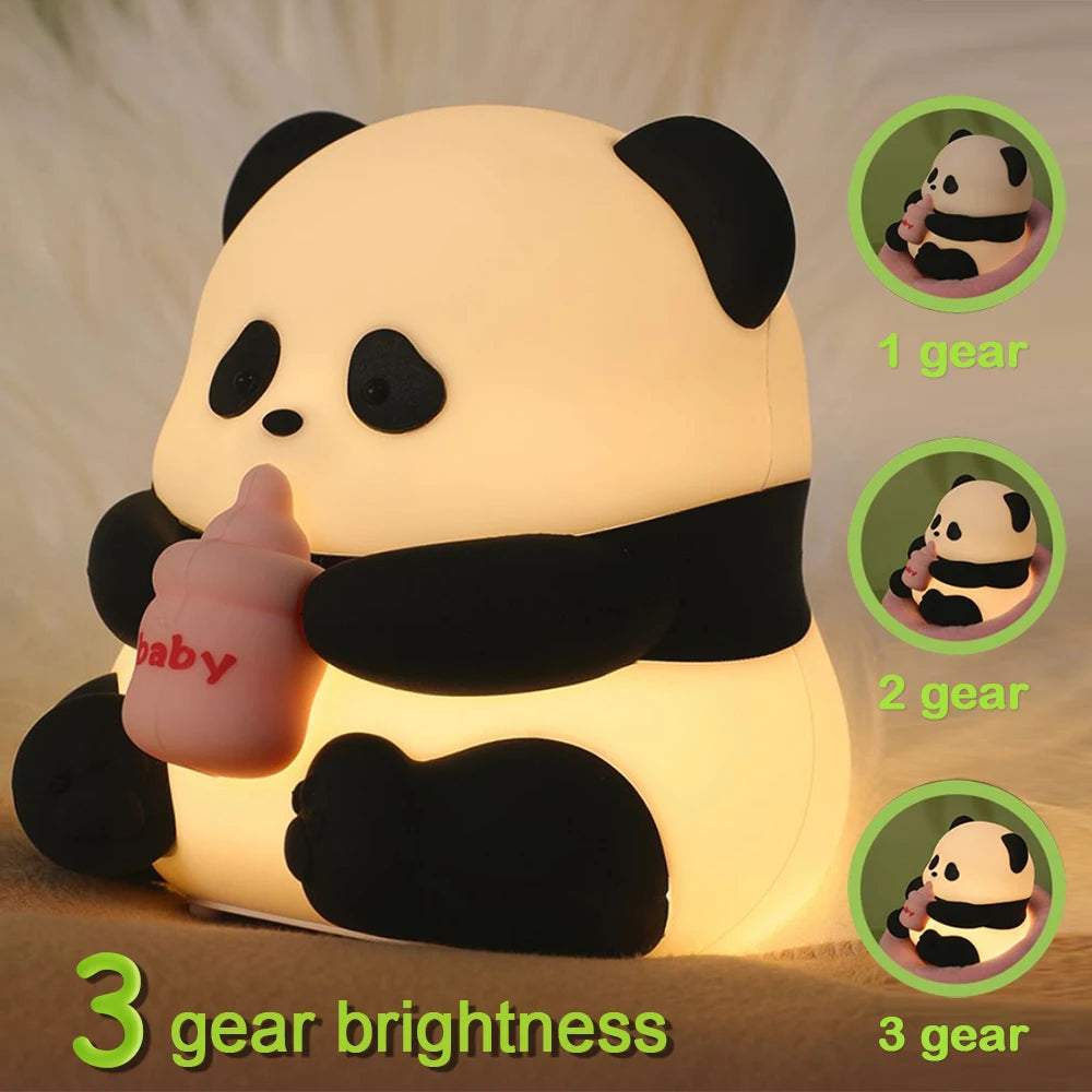 LED Night Light niedliche Panda -Cartoon -Tiere Silikonlampe USB wiederaufladbares Timing Schlafzimmer Schlafzimmer Dekoration für Kinder