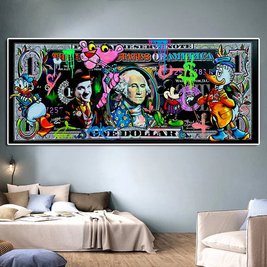 Donald Duck Cartoon Graffiti Banksy Money Art Wall Art Inspirational Print Canvas Pinting Mural Poster Decoration regalo