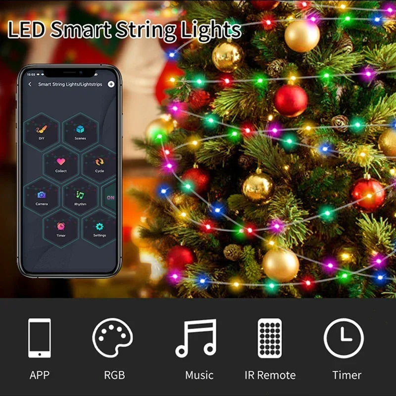 RGBIC LED Strip Waterproof Bluetooth Smart Fairy Lights Music Dream Color Light APP Control DIY Party Christmas Tree Decoration