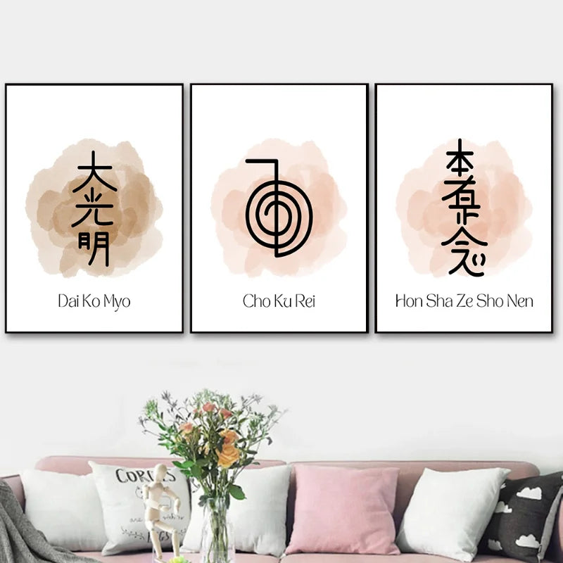 Nordic Reiki Symbols Poster Inspirational Spiritual Meditation Canvas Painting Modern Wall Picture for Living Room Home Decor