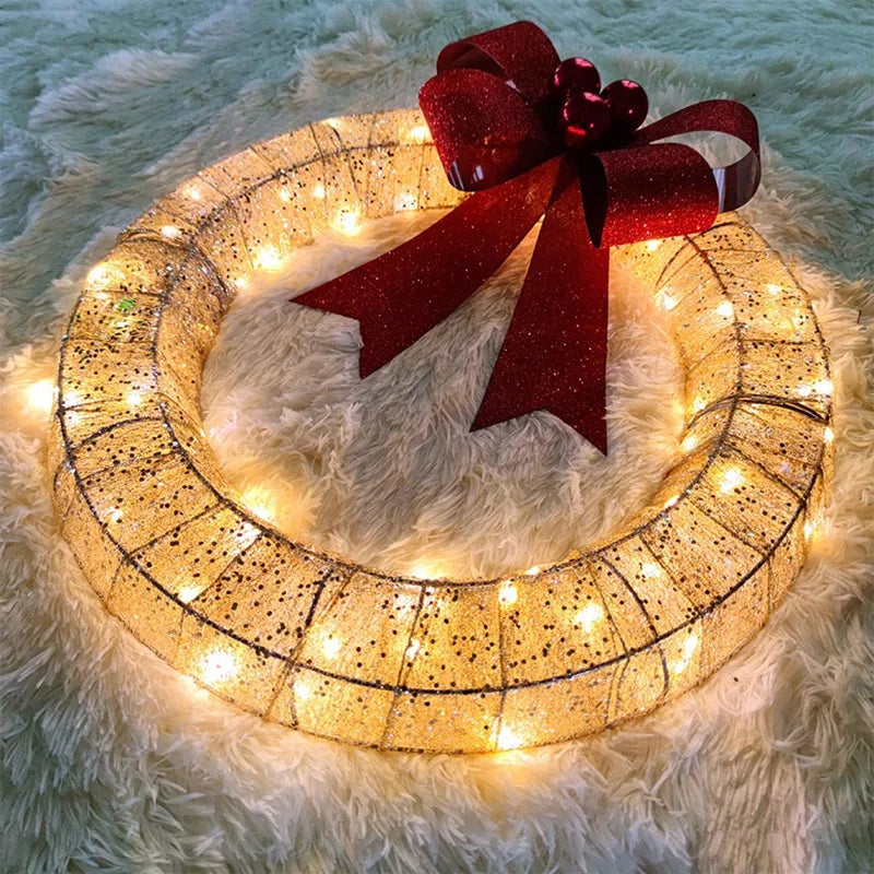 Pre-Lit Outdoor Christmas Wreath Decoration, Christmas Decorations Outdoor Sacred Christmas Wreath With Lights Gold Easy To Use