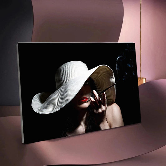 Fashion Women Black Hat Negro Sexy Red Lip Rose Wall Art Canvas Pintura Arte moderno Imagen para sala de estar Decoración del hogar Cuadros